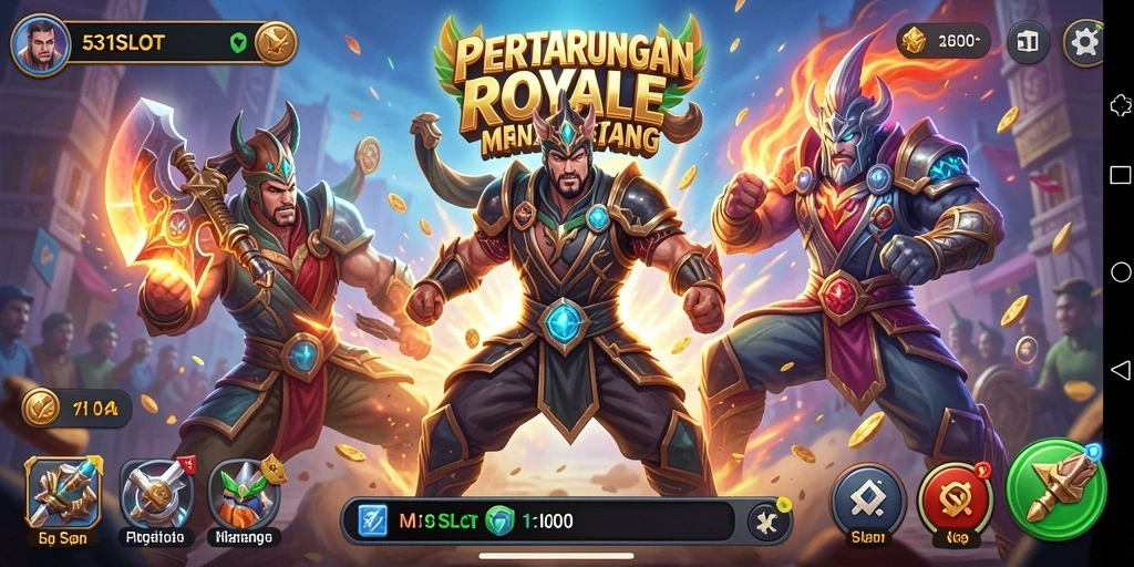 Tangkapan layar gameplay 531SLOT menunjukkan pertarungan seru di arena Battle Royale.