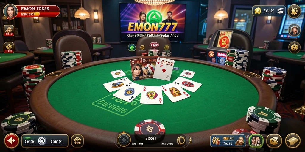 Screenshot gameplay EMON777 menunjukkan pemain bersaing dalam permainan poker yang seru.