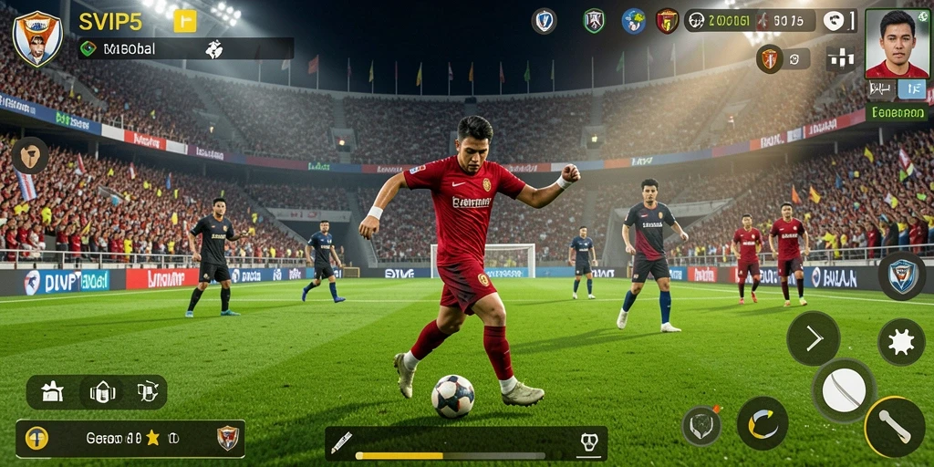 Gameplay SVIP5 menampilkan aksi sepak bola yang seru dan mendebarkan.