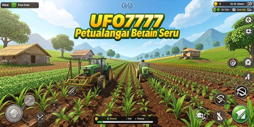Screenshot utama UFO777 menampilkan pemain yang baru saja memanen tanaman dengan gembira.